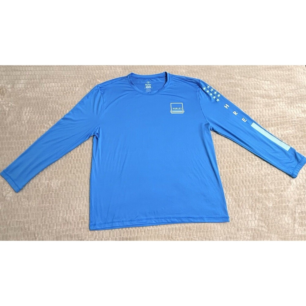 Hurley Men’s Blue Performance Long Sleeve Shirt Logo Athletic Activewear Size XL